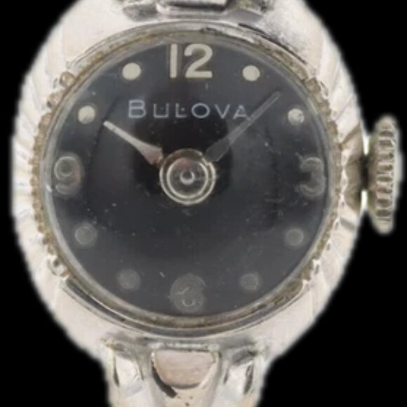 Vintage 1958 Bulova Black Cocktail Ladies Mechanical Wristwatch 5 AD 10k W RGP